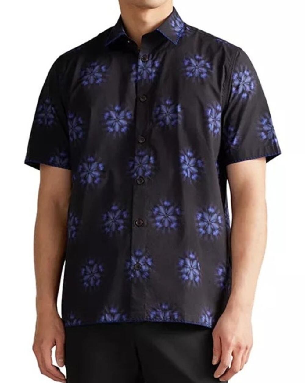 Ted Baker Mens Retro Button Up Shirt Medium Black Psychedelic Indie Casual